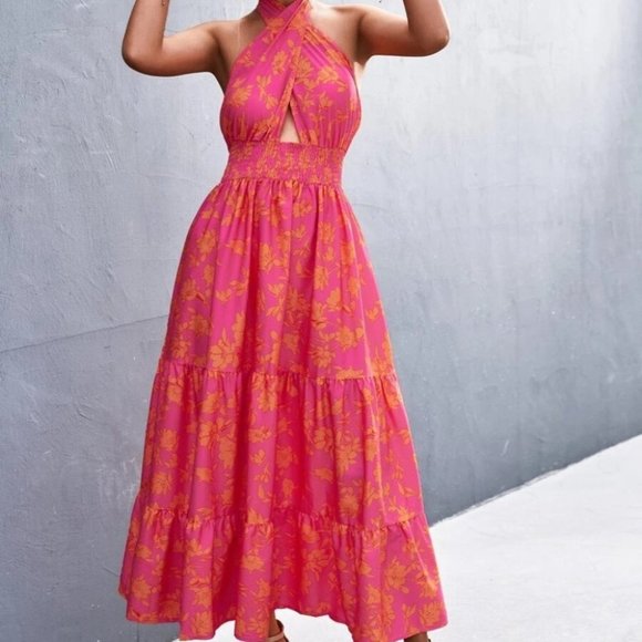 Boho Floral Shirred Waist Ruffle Hem Maxi Dress - Picture 3 of 6